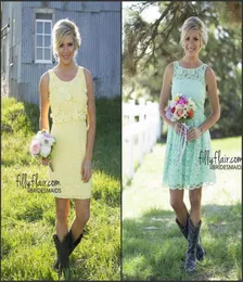 2016 Short Lace Bridesmaid Dresses Jewel Neck A Line Country Style Knäslängd Summer Beach Maid of Honor Gowns Custom Formal Part1912542