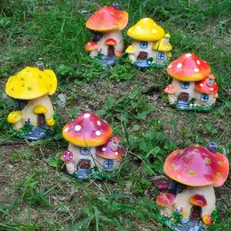 Miniature Mushroom House Toadstool Figurines Statue Sculpture Fairy Garden Decor Micro Landscape Bonsai Lawn Ornament Craft Gift