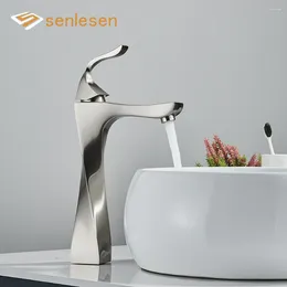 Bathroom Sink Faucets Senlesen Brushed Nickel Basin Faucet Tall/ Short Style Brass Deck Mounted And Cold Water Mixer Tap For Vessel