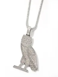 Iced Out Animal Owl Necklace قلادة الذهب الفضة مطلي بالزركون الزركون رجال الهيب هوب هدية 1125358