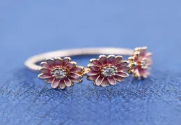 Pink Daisy Flower with Cubic Zirconia Stone Band Ring Fit P smycken Engagement Wedding Lovers Fashion Ring for Women6706980