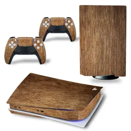 Stickers GAMEGENIXX PS5 Standard Disc Skin Sticker Wood Grain Removable Cover PVC Vinyl for PS5 Console and 2 Controllers