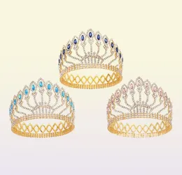 Luxuoso cristal espumante barroco rainha rei casamento tiara crown concurso baile de baça de cabelo diadema de jóias de cabelo de noiva Y9213899