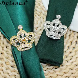 6st Gold Servin Rings Rhinestone Crown servettringar Holder For Wedding Easter Christmas Halloween Holiday Table Decor HWD08