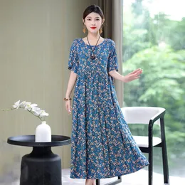 Mulheres Casual Summer Oneck Print Vestres vintage Plus Size Size Soly Party Dress Femme Roupas 240412