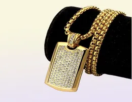 Titaniumstahl Hipster Punk Hip Hop Schmuck 24k Gold plattiert Strasshund Anhänger Langkettige Halskette für Herren Frauen 9256676