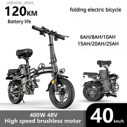 Cyklar Ride-ons E Bike Folding Electric Bicycle 14 Inches 48V 25AH LITIUM Batteri Electric Bicycle 400W Motor Vuxen Mobilitet Elektrisk cykel L47