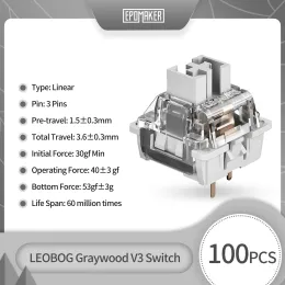 Аксессуары 100 штук Leobog Greywood V3 Set Set Set Linear 40G 3PINS для настройки механических клавиатур DIY