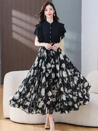 Floral Women Maxi Dress Black Summer Chiffon Beach Long Dresses For Elegant Bodycon Korean Fashion Party Evening Casual 240412