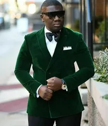 One Jacket Green Velvet Mens Suit Tailored Fit Wedding Groom Peaked Lapel Party Tuxedo Double Breasted Blazer 240407