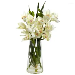 Kwiaty dekoracyjne Orchid Artificial Flowers z wazonem białym