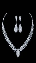 Gelin nedime mücevherleri damla küpe kolye setleri için lüks düğün mücevher setleri Avusturya kristal tam hediye50763339195986
