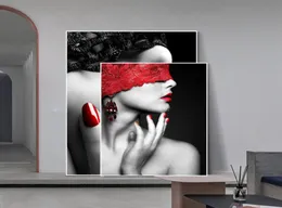 Modern Fashion Sexy Red Lips Canvas Måla kvinnliga affischer och tryck vardagsrum sovrum väggkonst bilder hem bar dekoration4271922