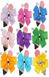 Children Bow Hairpin Back to school season baby girls pencil Hair Accessories popular kids Bow Barrettes 45 inches C24804754347