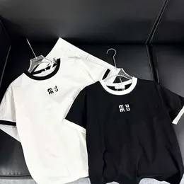 【Jiro】MIU MIU frill design Tshirts Miu Miu Tee 19SS Frill M Cotton Black Short Sleeve Hem