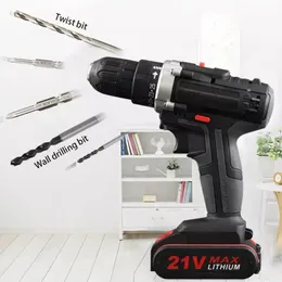 21V Electric Impact Cordless Drill Highpower Litium Battery Wireless uppladdningsbar Hand Hem DIY Power Tools 240402