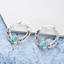 Brincos de argola Bohemian Painted Folhas Folhas Azul Mulheres étnicas Tribal Tribal Madeiro Piercing Brincho Jóias Acessórios para Jóias Presente Presente