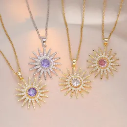 Pendant Necklaces Stainless Steel Gold Color Zircon Sunflower Necklace For Women Girls Lovely Jewelry Accessories Gifts Lover