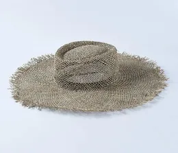 Mulheres Fray Fray Tecida Seagrass Chapéu Casual Sun Beach Capfetão largo Chapéu de palha unissex Wide Brim para Kentucky Derby Travel Y204770196