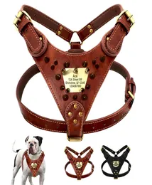 Anpassad läderhund Harness Spiked Studded Pet Vest Personliga ID -sele för medelstora hundar Pitbull Bulldog5407326