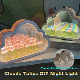 Bulut Ayna Lale Lambası Diy Gece Işık Kız Yatak Odası Süsleri Yaratıcı Fotoğraf Çerçeve Ayna Masa Lambaları Başucu El Yapımı Doğum Günü