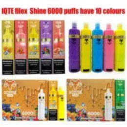 E Zigaretten Neu 100% Original IQTE Filex Shine 6000 wiederaufladbare Puffs 850mah vorgefülltes Gerät Einweg Vape Vape Authorized 10 Farben Crystal Vap