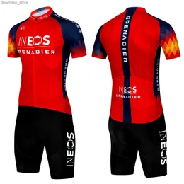 Cycling Jersey Sets INEOS Cycling Bib Jersey Men Set Clothes 2024 Summer Pants Man Gel Shorts Costume for Mens Bike Clothing Road Uniform Suit Mtb L48