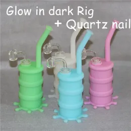 Silicon Rigs Silicone Hookah Bongs Glow in the Dark Oil Dab Rig med klar 4mm 14mm manliga kvarts naglar ll