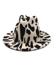 European US British Style Cow Print Jazz Felt Hat Faux Wool Fedora Hats Homens Homens Men Wide Brim Panamá Partido formal Hat7055312