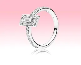 Nowy muslining Square Halo Pierścień Kobiet Dziewczyny Summer Jewelyr na 925 Srebrny Srebrny CZ Diamond Pierścień z oryginalnym pudełkiem1375627