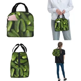 Green Sausage Pickled Cucumber Insulated Lunch Bag Portable Reusable Cooler Bag Tote Lunch Box College Outdoor Girl Boy