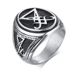 Sigilo de anéis satânicos de Lúcifer para homens Símbolo de aço inoxidável selo Satan Ring Demon Side Jewelry Cluster9856707