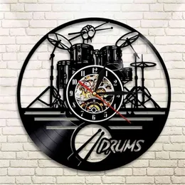 Guitar Drums Set Silhouette LED Backlight Reloj Music Moderne Vinyl Uhr 3D -Wanduhr Horloge Bandmitglied Fan handgefertigtes Geschenk 210322339