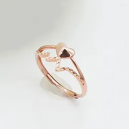 Cluster Rings Creative 585 Purple Gold Lated 14k Rose Heart Ekg Кольцо для женщин, открывая регулируемые модные классические украшения