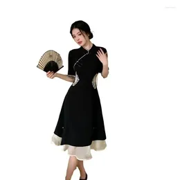 Abbigliamento etnico cinese migliorato abito da Cheongsam Hanfu Donne una linea QIPAO Stile di moda manica corta Day Daily Lady