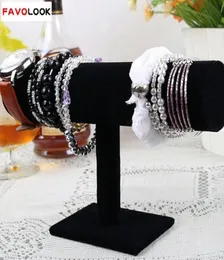 Whole23cm91in Black Velvet Bracelet Chain Watch Display TBar Rack Jewelry Hard Stand Holder Jewelry Organizer4061481