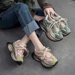 Casual Shoes Krasovki 6cm Platform Wedge Fashion Women Autumn Thick Soled Chunky Sneakers Spring Lady Pigskin äkta lädersyntetik