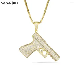 Pendant Necklaces VANAXIN Pistol Gun Pendants For Men Submachine Hip Hop Jewelry Chain Collier Iced Out CZ Jewellery Gift