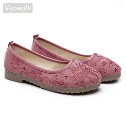 Scarpe casual veowalk morbido jacquard cotone ricamato da donne slittano su balletto piattaforma comoda piattaforma beige grigio rosa