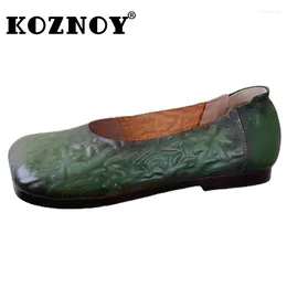 Casual Shoes Koznoy 1cm retro etnisk naturlig ko mocka äkta läder loafer bekväma kvinnor fritid mjuka lägenheter gummis zip kort