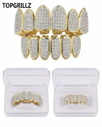 Хип -хоп Iced Out Cz Gold Teeth Caps Top и нижние алмазные зубные зубные грильцы установлены для мужчин Женщины Gift Grills4612933