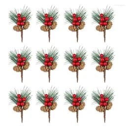 Dekorativa blommor AT35 12st Simulation Pine Needle Branches Holiday Decoration Christmas Diy Berry Bouquet Atmosphere Scene Layout