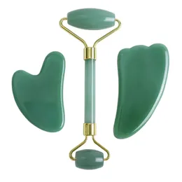Aventurine Jade Roller Sleep Eye Mask Natural Stone Face Roller Massager Gua Sha Scraper Cold Therapy Eyes Curtain Beauty Tools
