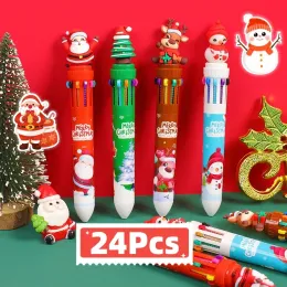 Canetas 24pcs desenho animado natal 10 cores canetas esferográficas Kawaii Escola escrevendo papelaria fofa fofinha de fogos de neve de Santa Cluas