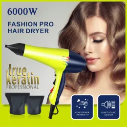 Dryers 6000W Professional Hair Dryer Anion Blowdryer for Salon High Speed Strong Wind 4 Gear Low Noise Lightweight Blower with 2 Nozzle