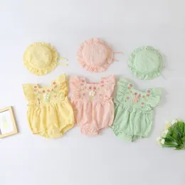 Baby Rompers Crianças Roupas Infantas Roupa de Jumpsuit Summer Roupas de crianças recém -nascidas com chapéu rosa amarelo verde 87mx#