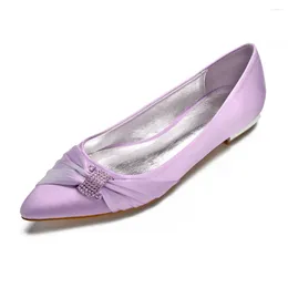 Casual Shoes Creativesugar Point Toe Lady Satin Evening Dress Flat Elegant Knot with Crystal Bridal Wedding Prom Lavender Yellow