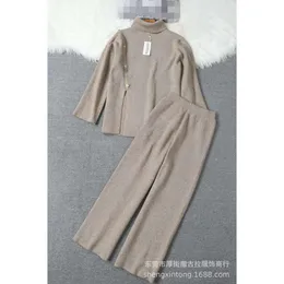 Kvinnors kostymer blazrar grå ull temperament pendling av fasta färgbyxor set, långärmad förtjockad stickad skjorta, bomull 2-stycke uppsättning