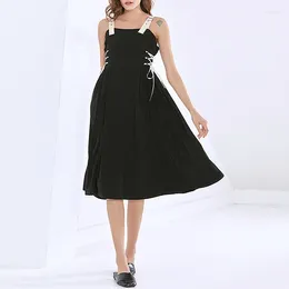 Casual Dresses Summer Dress Feminine High Waist Black Bellflower Evening Celebrity Fashion Mid Calf Quality Ladies