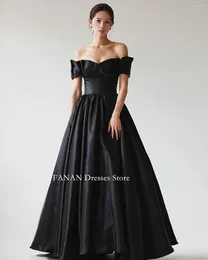 Party Dresses Fanan Off Shoulder Evening Tafta Black Korea Elegant golvlängd Bröllopskvinnor Formella klänningar Event Prom